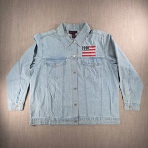 Denim & Co. Denim Jacket Women 1X Light Blue American Flag